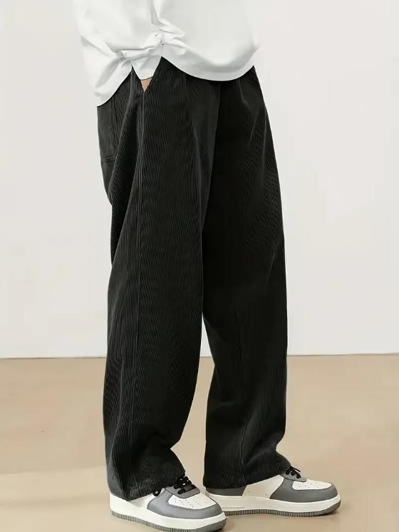 Men's Black Loose Fit Corduroy Cargo Style Trouser